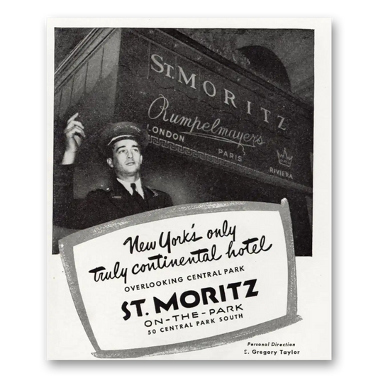 1945 St Moritz on the Park New York Truly Continental Hotel Vintage Magazine Print Ad