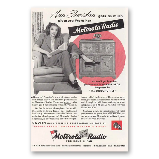 1945 Motorola Radio Ann Sheridan Gets As Much Pleasure Vintage Magazine Print Ad