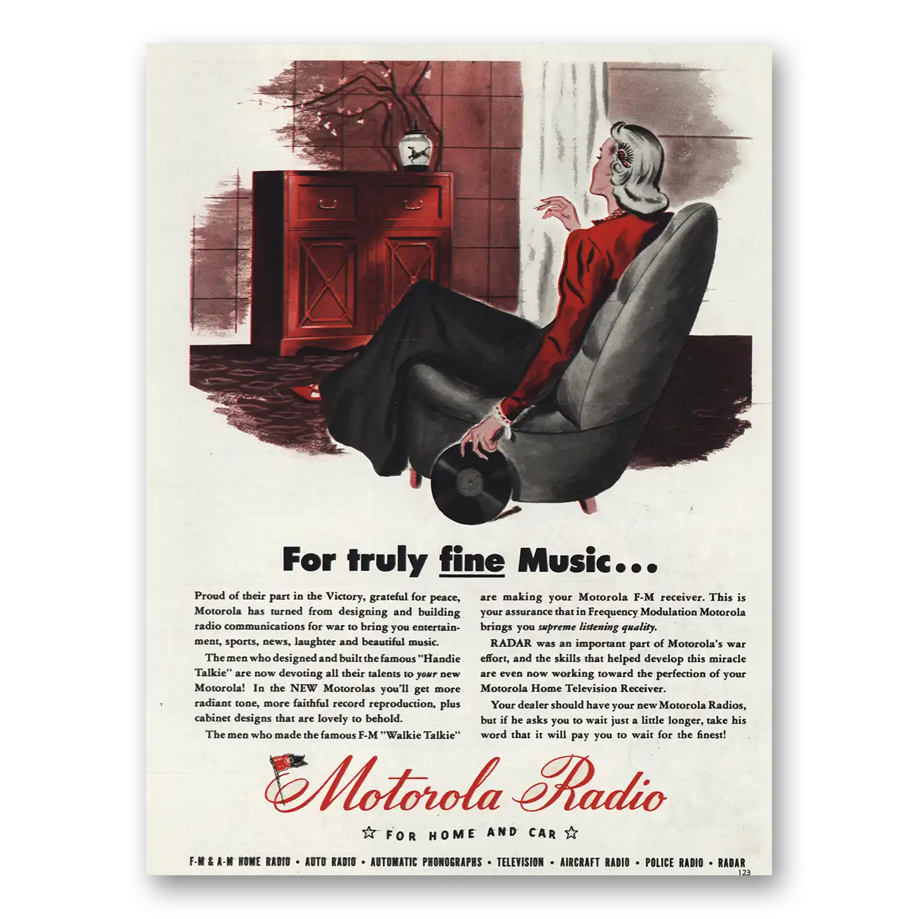 1945 Motorola Radio For Truly Fine Music Vintage Magazine Print Ad