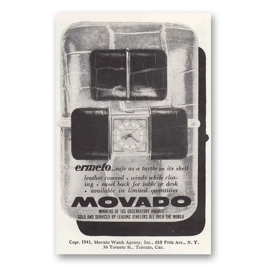 1945 Movado Watch Ermeto Safe As a Turtle In Its Shell Vintage Magazine Print Ad