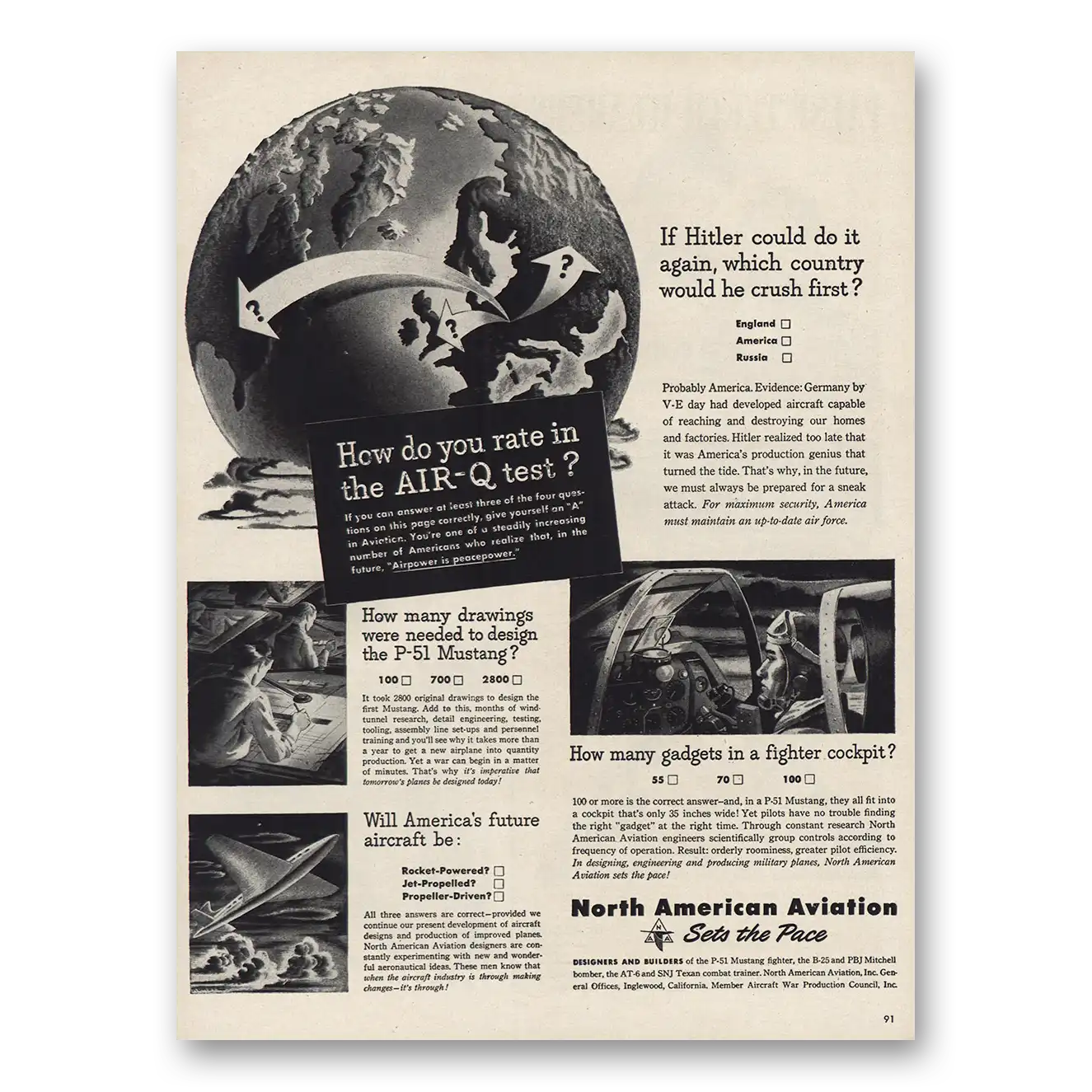 1945 North American Aviation If Hitler Could To It Again Vintage Magazine Print Ad