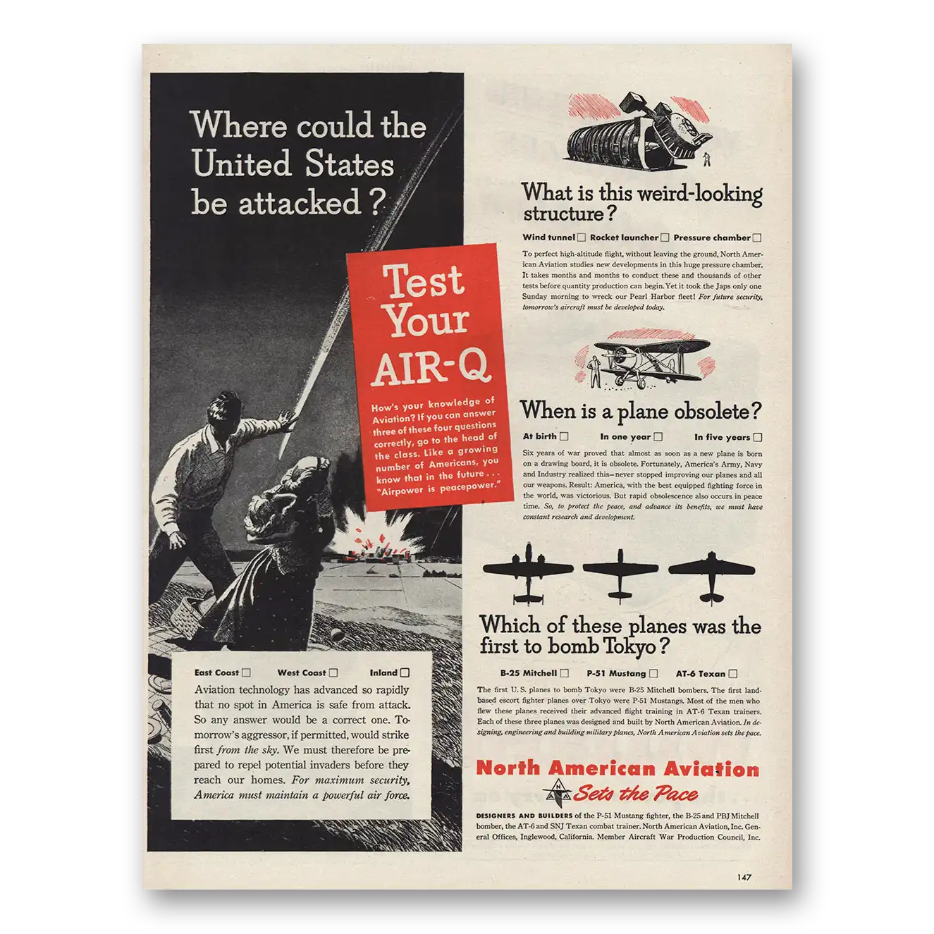 1945 North American Aviation Test Your Air Q Vintage Magazine Print Ad