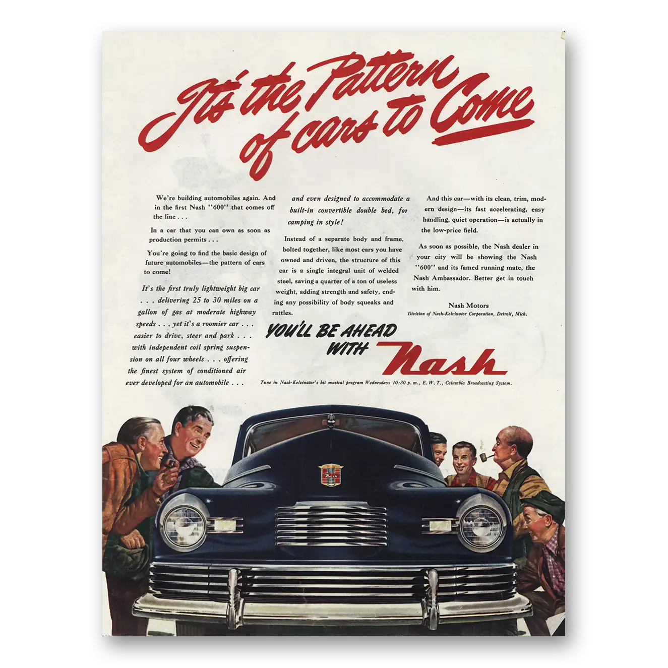 1945 Nash Motors Pattern Of Cars To Come Vintage Magazine Print Ad