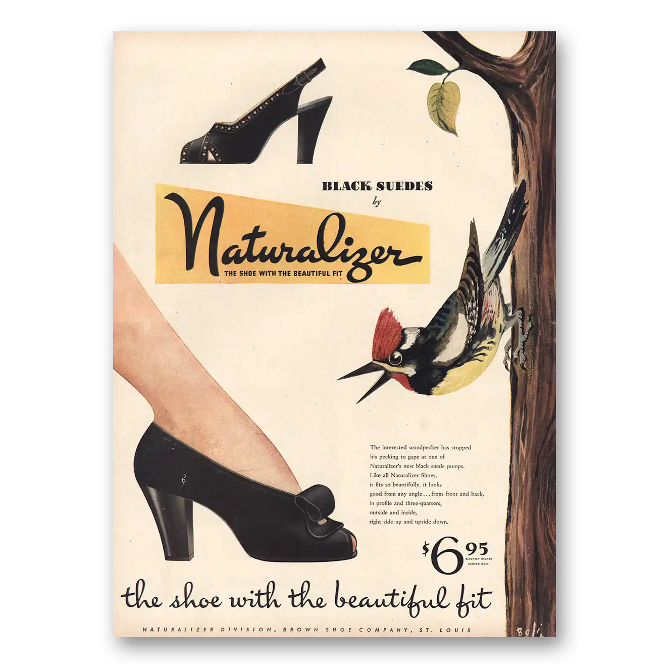 1945 Naturalizer Shoes Black Suedes Vintage Magazine Print Ad