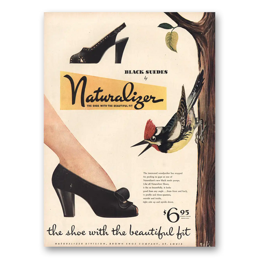 1945 Naturalizer Shoes Black Suedes Vintage Magazine Print Ad