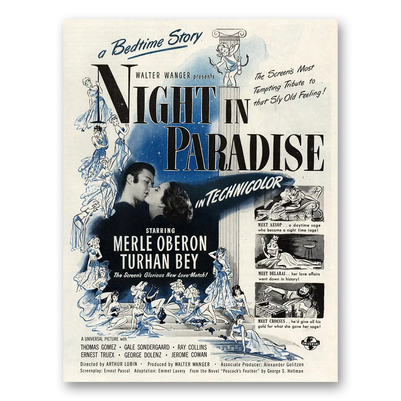 1945 Night In Paradise Movie Promo Merle Oberon and Turhan Bey Vintage Magazine Print Ad