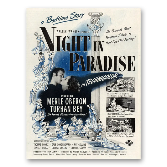 1945 Night In Paradise Movie Promo Merle Oberon and Turhan Bey Vintage Magazine Print Ad