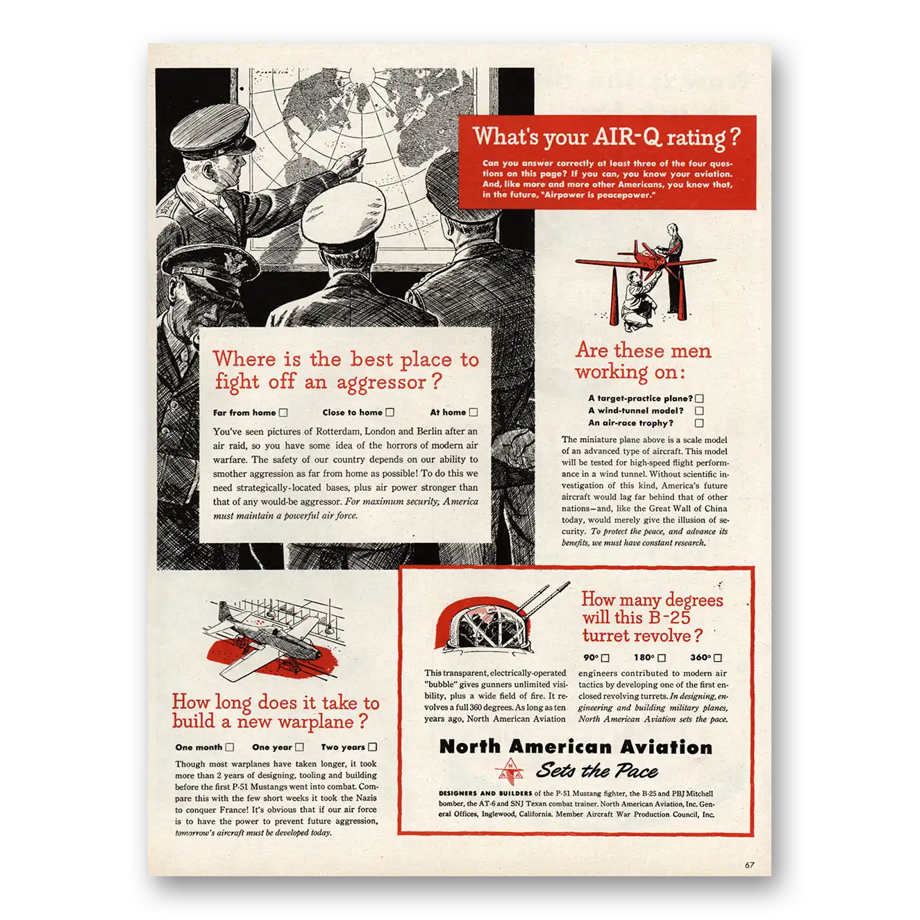 1945 North American Aviation Best Place Fight Off Aggressor Vintage Magazine Print Ad