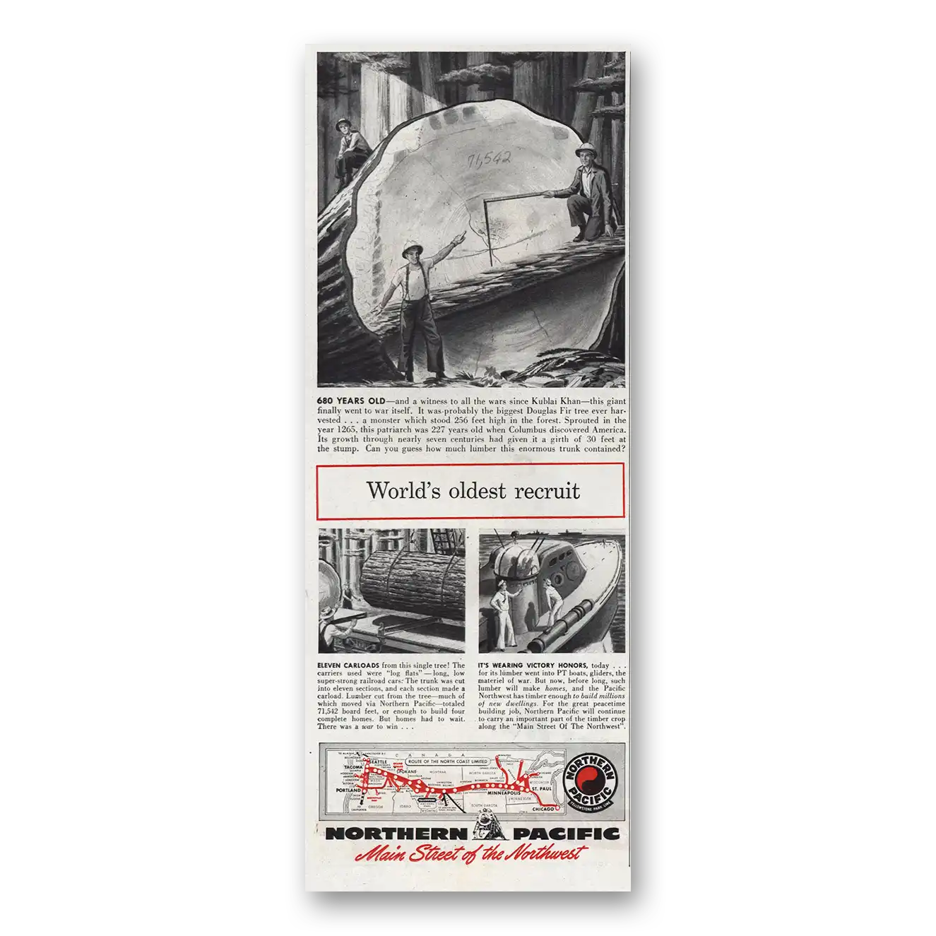 1945 Northern Pacific Railway Worlds Oldest Recruit Vintage Magazine Print Ad