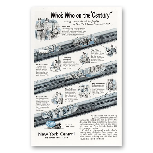 1945 New York Central Who's Who On the Century Vintage Magazine Print Ad