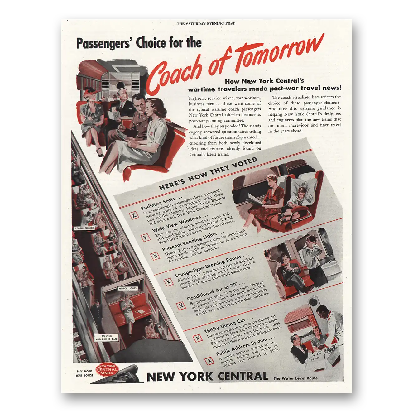 1945 New York Central Coach of Tomorrow Vintage Magazine Print Ad