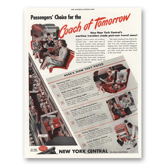 1945 New York Central Coach of Tomorrow Vintage Magazine Print Ad