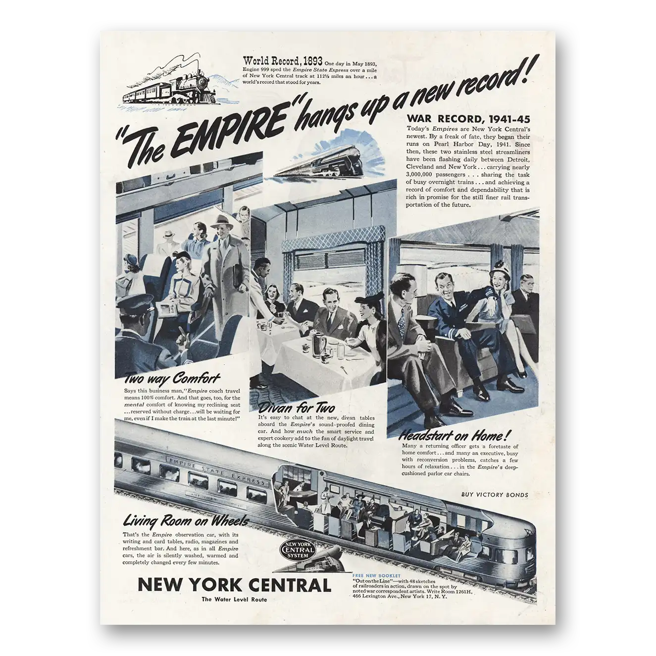 1945 New York Central Empire Hangs Up New Record Vintage Magazine Print Ad