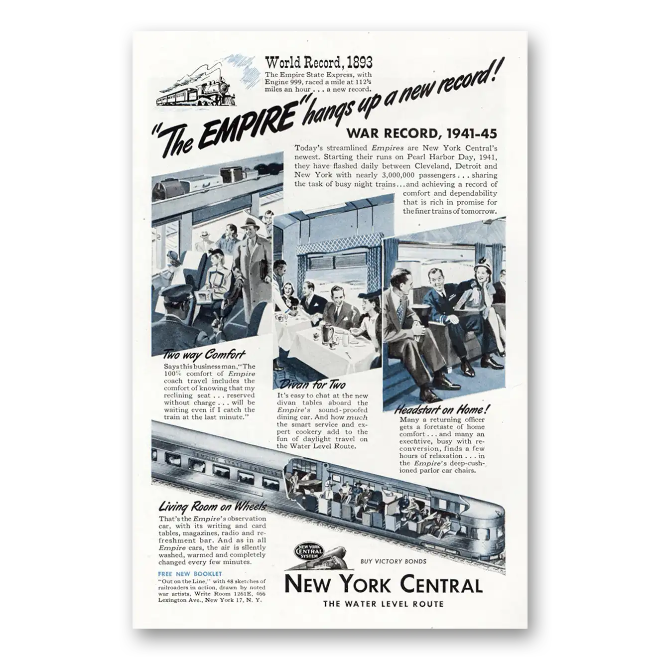 1945 New York Central Empire Hangs Up a New Record Vintage Magazine Print Ad