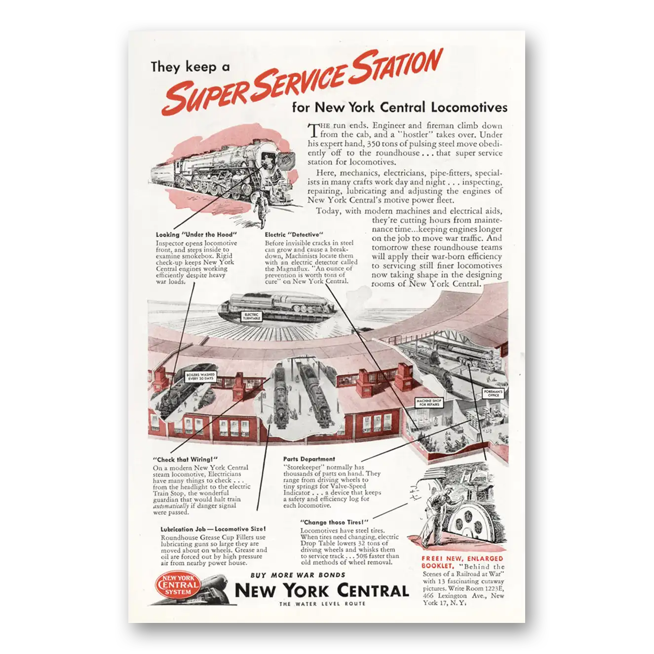 1945 New York Central Super Service Station Vintage Magazine Print Ad