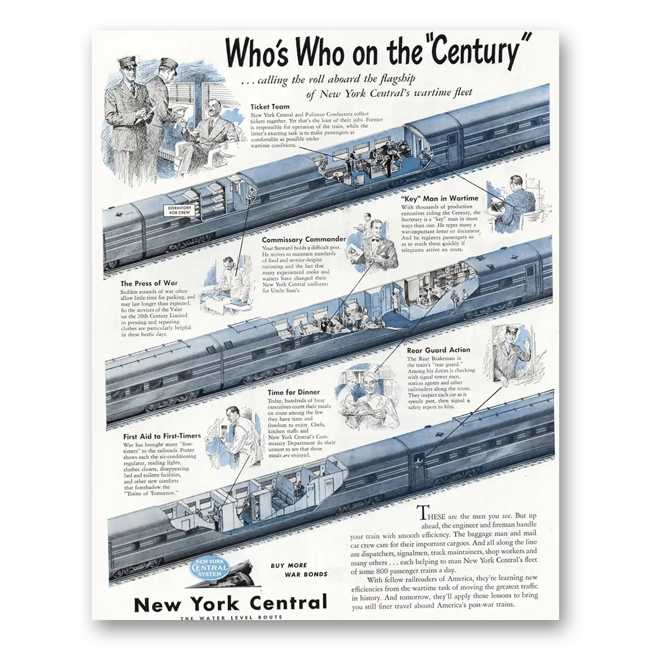 1945 New York Central Who's Who On the Century Vintage Magazine Print Ad