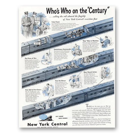 1945 New York Central Who's Who On the Century Vintage Magazine Print Ad