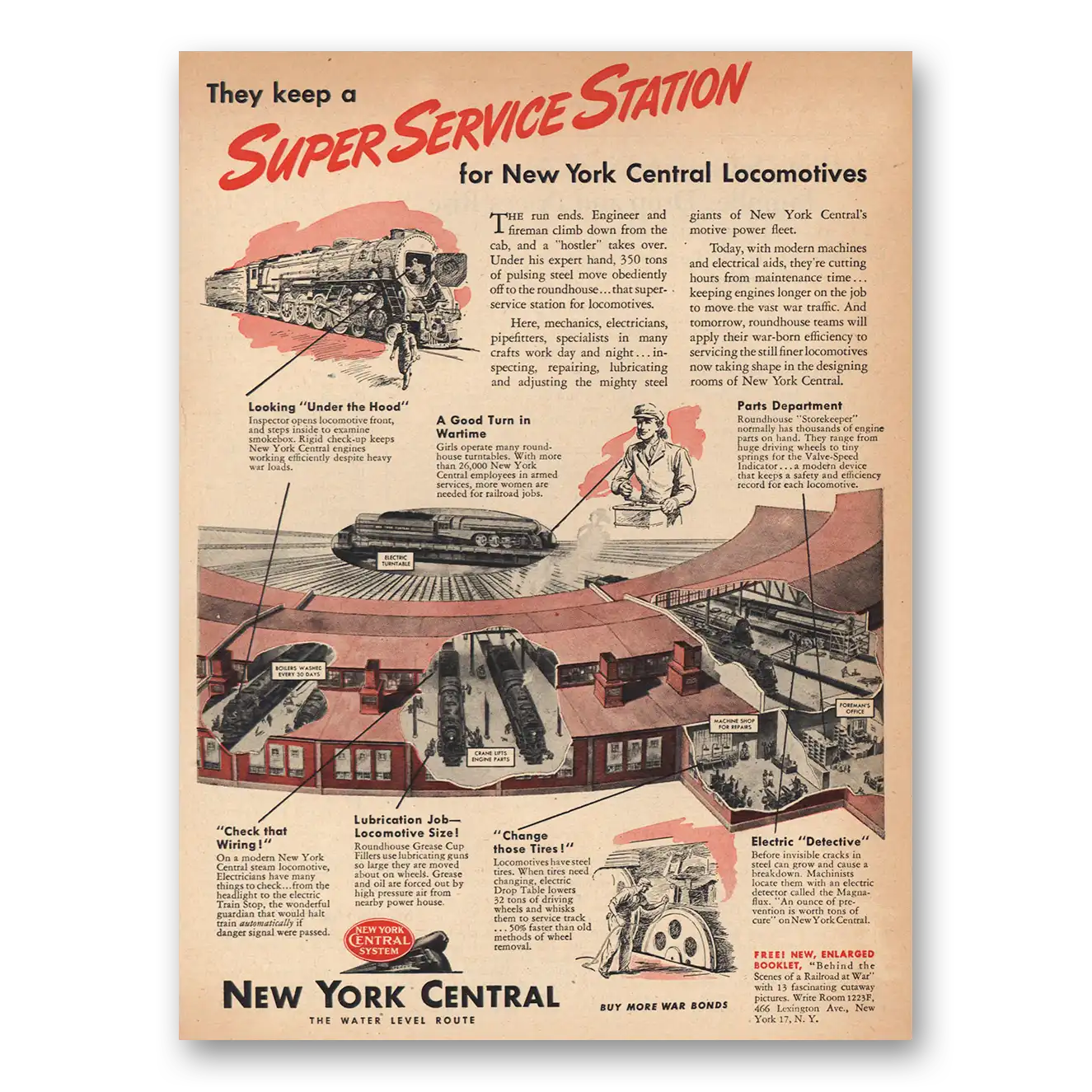 1945 New York Central Super Service Station Vintage Magazine Print Ad