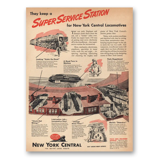 1945 New York Central Super Service Station Vintage Magazine Print Ad