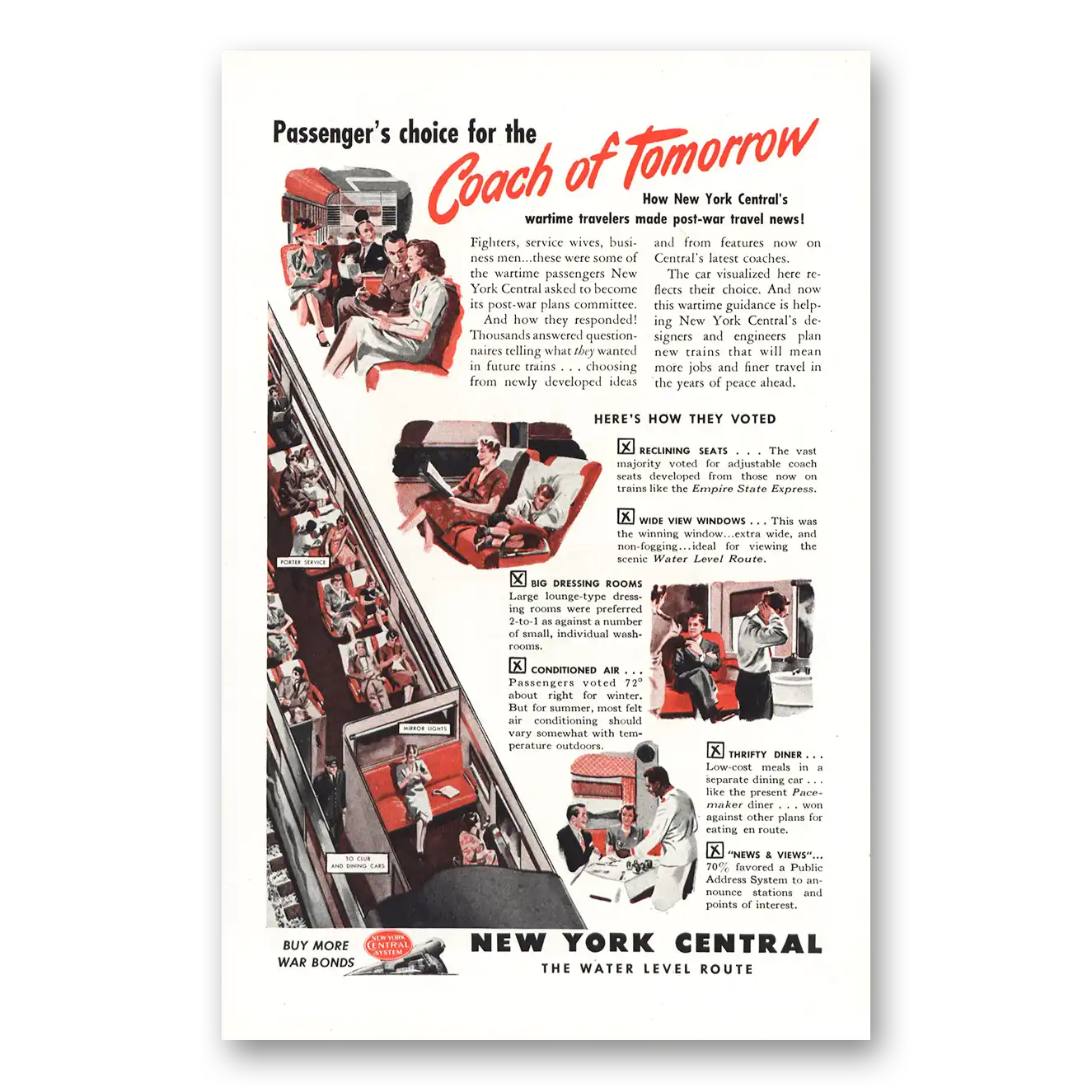 1945 New York Central Coach of Tomorrow Vintage Magazine Print Ad