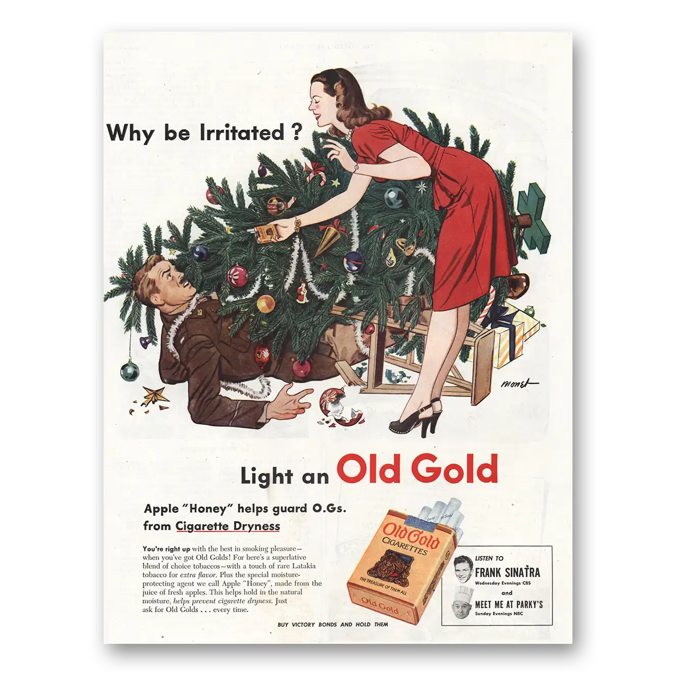 1945 Old Gold Cigarettes Why Be Irritated Vintage Magazine Print Ad