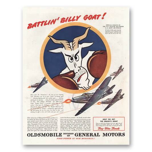 1945 Oldsmobile Battlin Billy Goat Vintage Magazine Print Ad