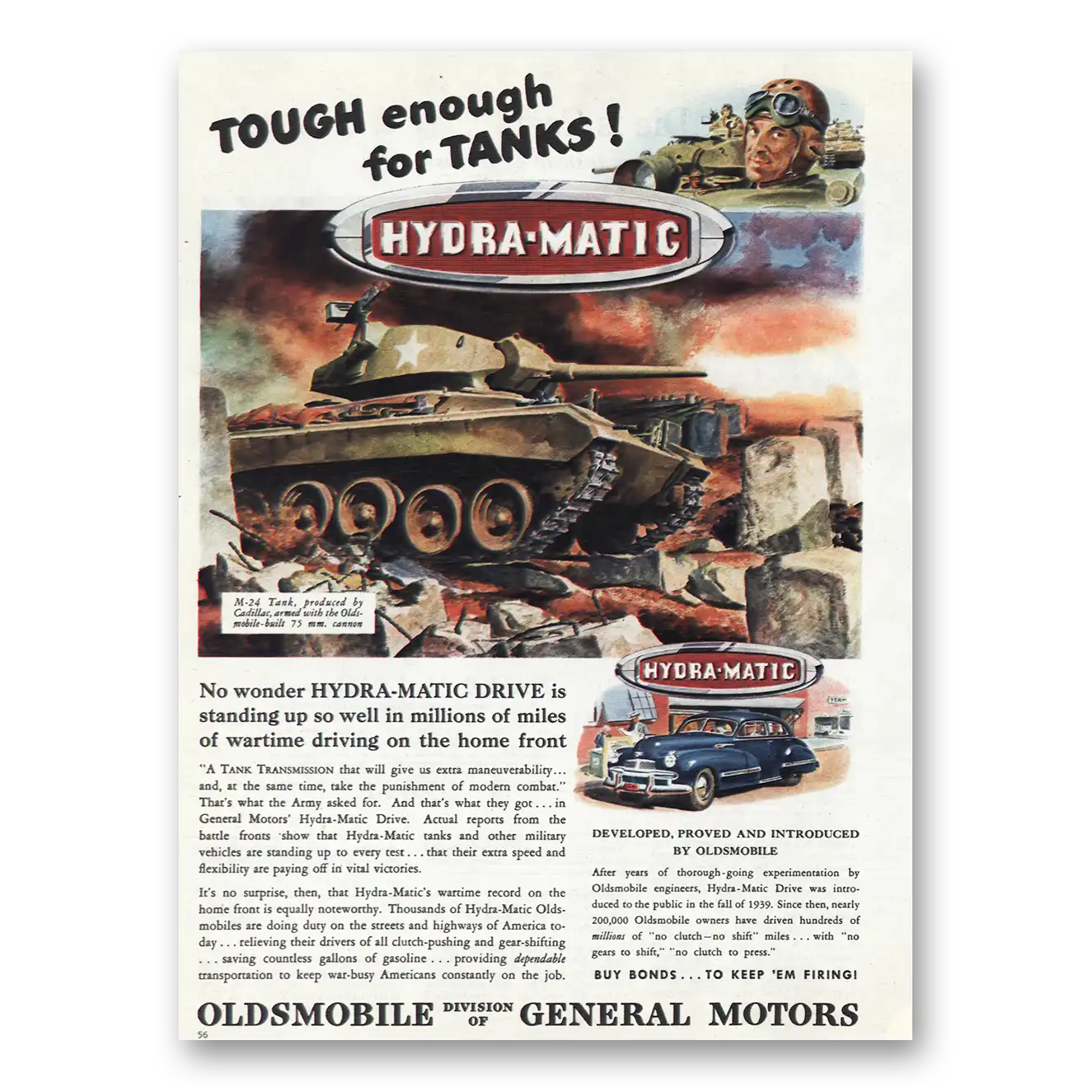 1945 Oldsmobile Tough Enough for Tanks Vintage Magazine Print Ad