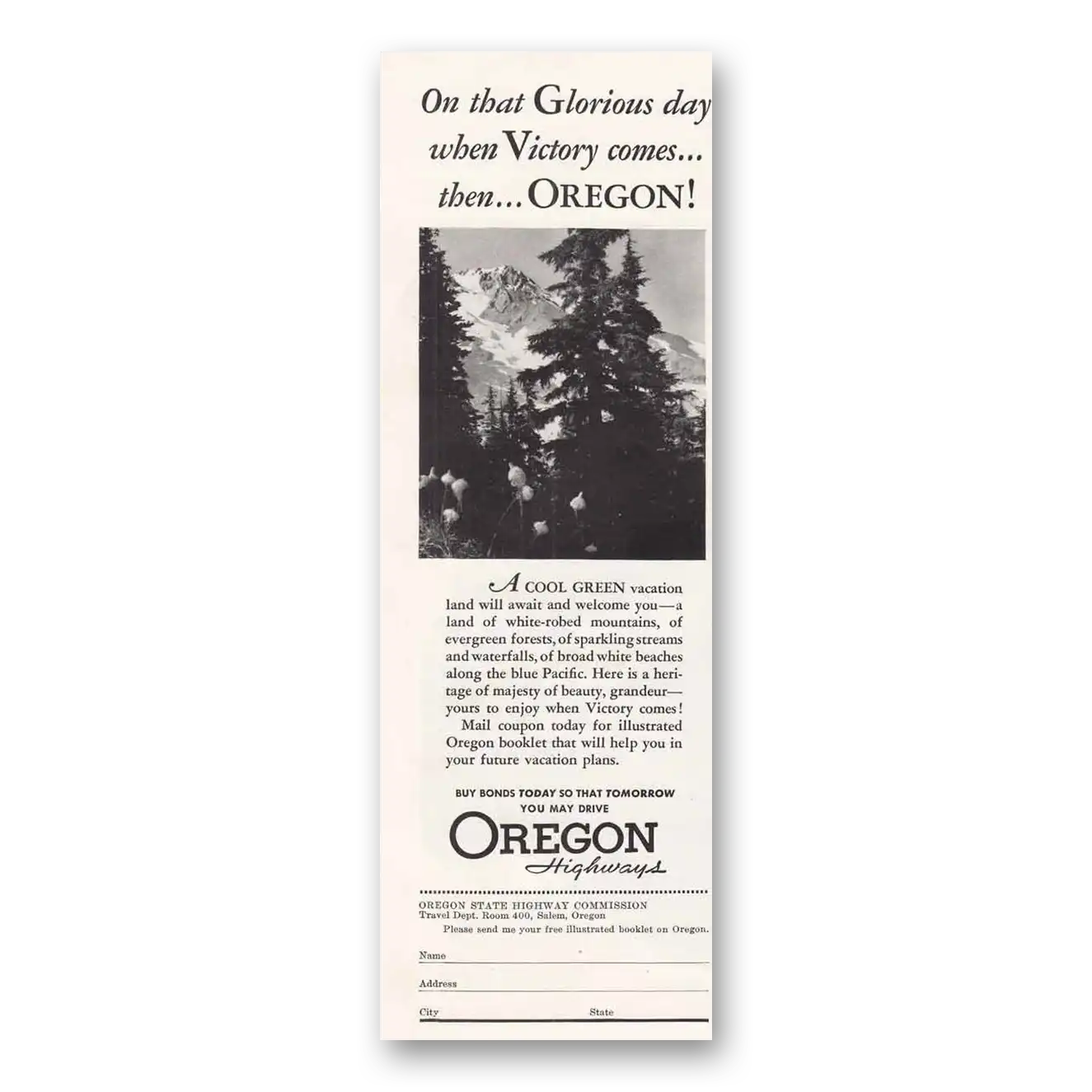 1945 Oregon On That Glorious Day When Victory Comes Vintage Magazine Print Ad