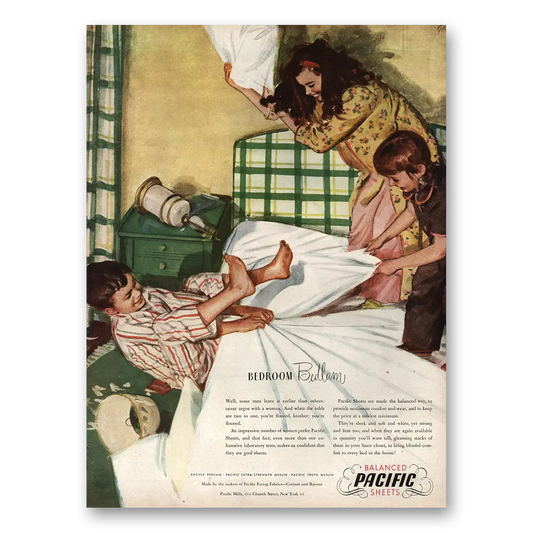 1945 Pacific Sheets Bedroom Bedlam Vintage Magazine Print Ad