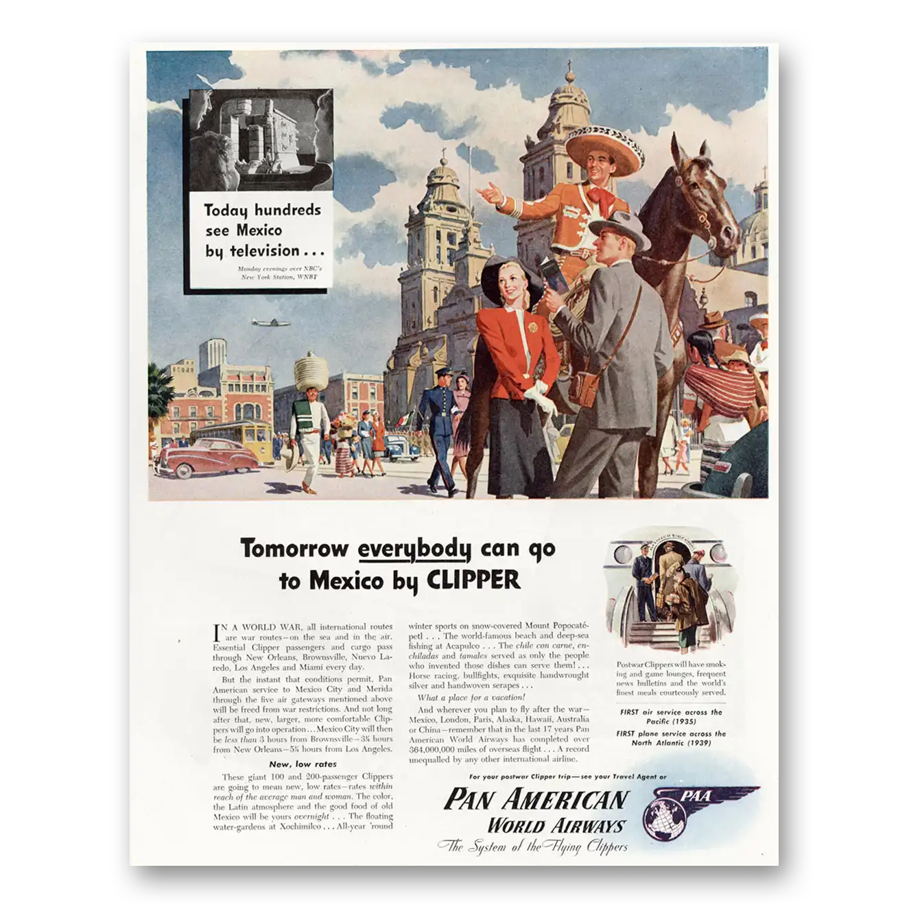 1945 Pan Am Mexico by Clipper Vintage Magazine Print Ad