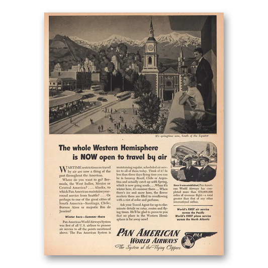 1945 Pan Am Western Hemisphere Now Open Vintage Magazine Print Ad