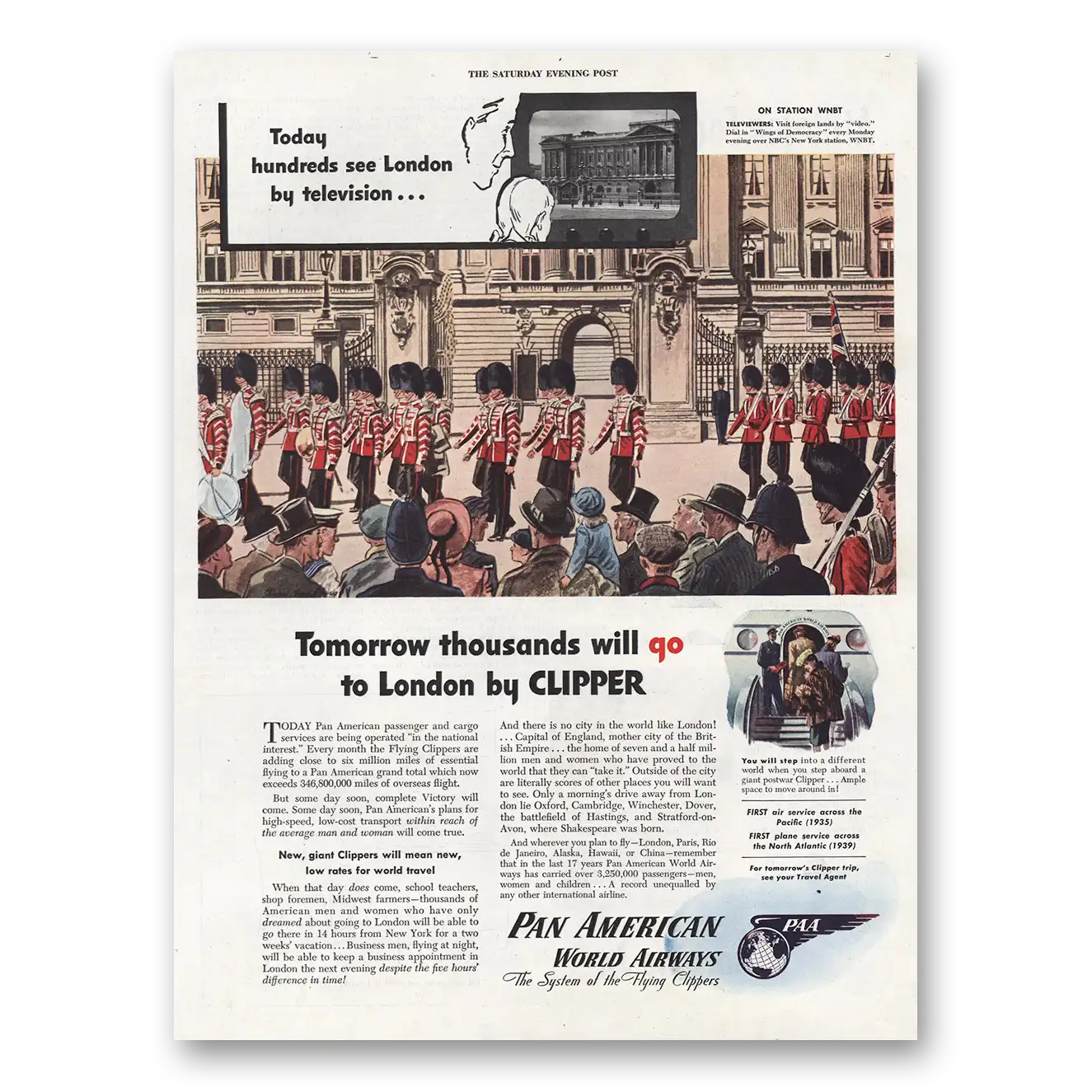 1945 Pan Am Thousands Will Go To London By Clipper Vintage Magazine Print Ad