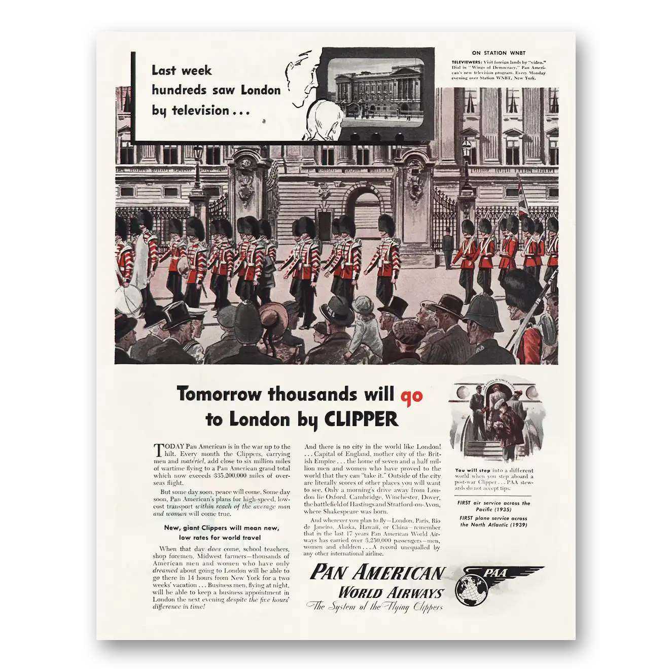 1945 Pan Am Thousands Will Go to London by Clipper Vintage Magazine Print Ad