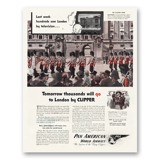 1945 Pan Am Thousands Will Go to London by Clipper Vintage Magazine Print Ad