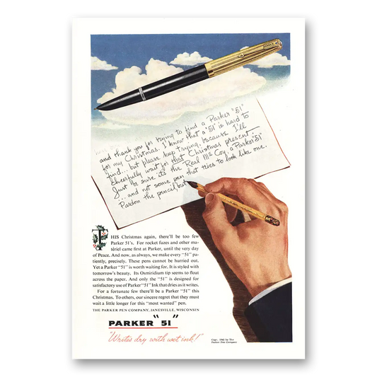 1945 Parker 51 Pen This Christmas Again Too Few Vintage Magazine Print Ad