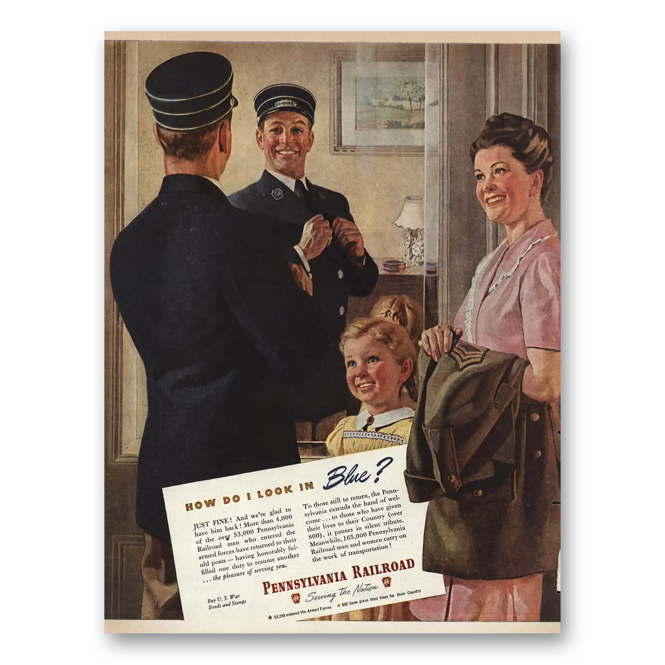 1945 Pennsylvania Railroad How Do I Look In Blue Vintage Magazine Print Ad