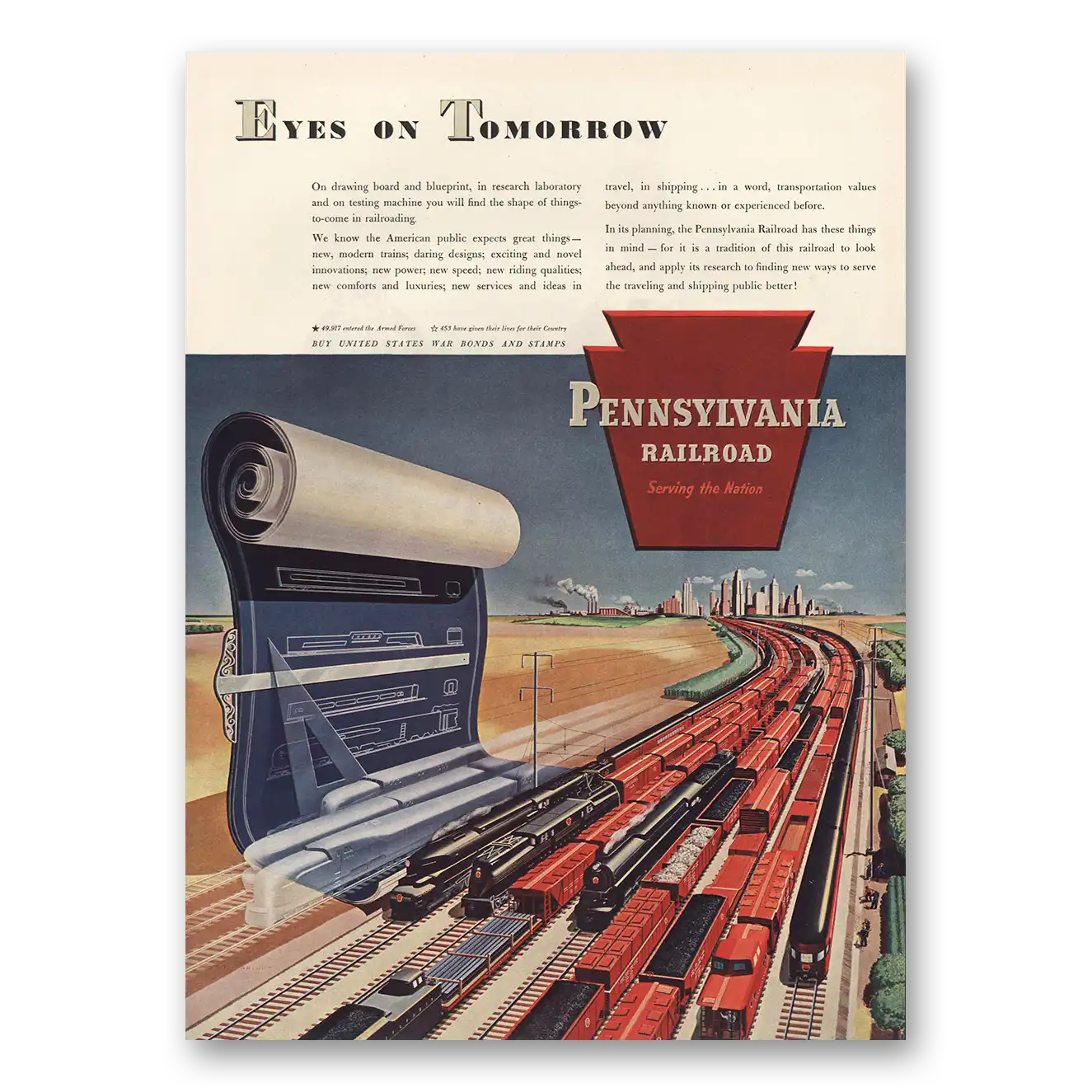 1945 Pennsylvania Railroad Eyes On Tomorrow Vintage Magazine Print Ad