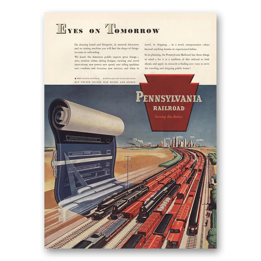 1945 Pennsylvania Railroad Eyes On Tomorrow Vintage Magazine Print Ad