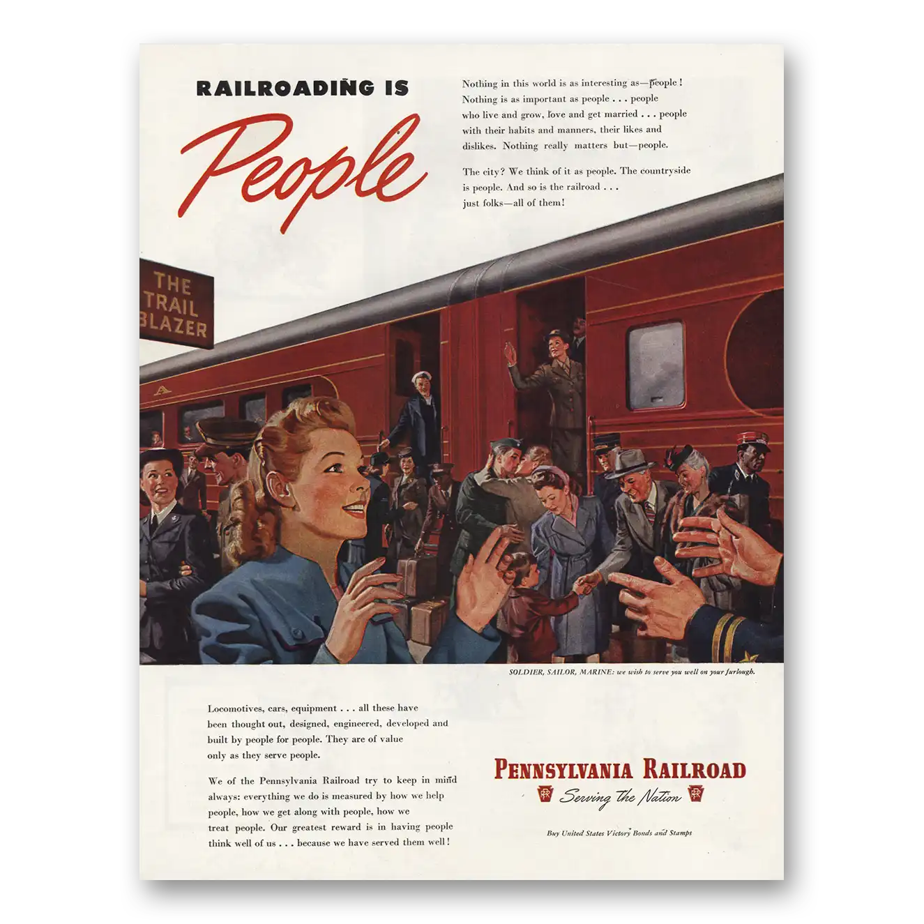 1945 Pennsylvania Railroad Railroading Is People LRG Vintage Magazine Print Ad