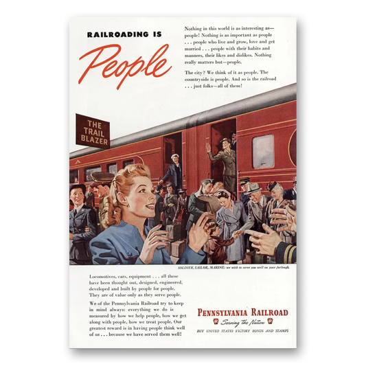 1945 Pennsylvania Railroad Railroading Is People Vintage Magazine Print Ad