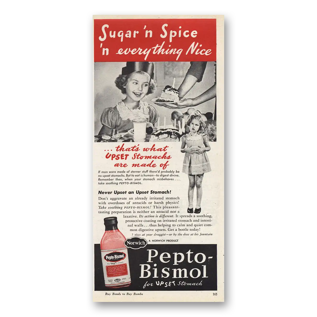 1945 Pepto Bismol Sugar n Spice Everything Nice Vintage Magazine Print Ad