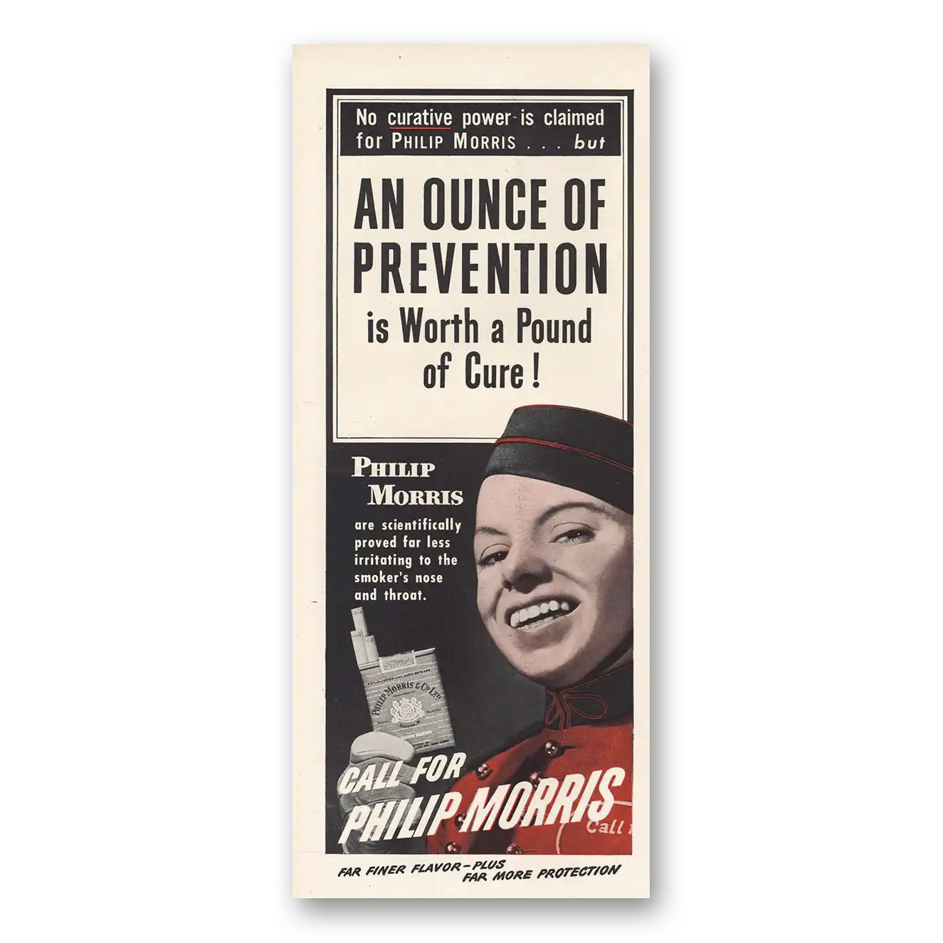 1945 Philip Morris Cigarettes An Ounce of Prevention Vintage Magazine Print Ad