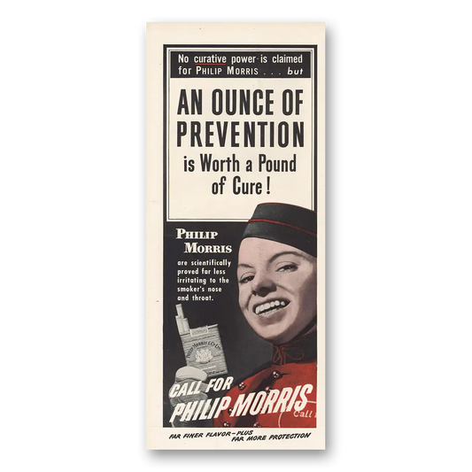 1945 Philip Morris Cigarettes An Ounce of Prevention Vintage Magazine Print Ad