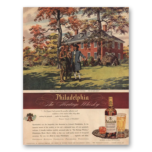 1945 Philadelphia Blended Whisky Indian Camp Vintage Magazine Print Ad