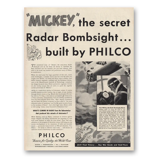 1945 Philco Radio Mickey Secret Radar Bombsight Vintage Magazine Print Ad