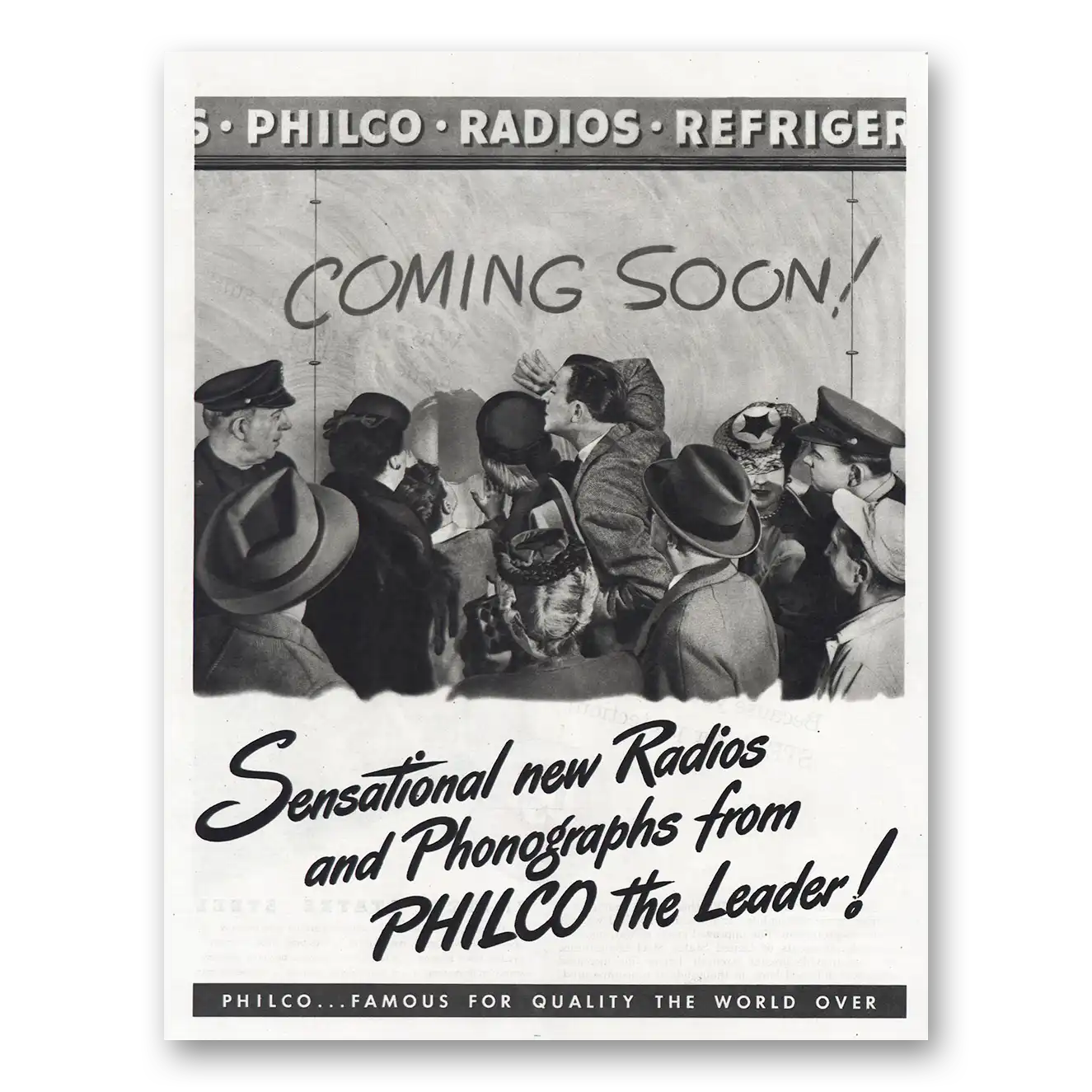 1945 Philco Refrigerator Coming Soon Radios and Phonographs Vintage Magazine Print Ad