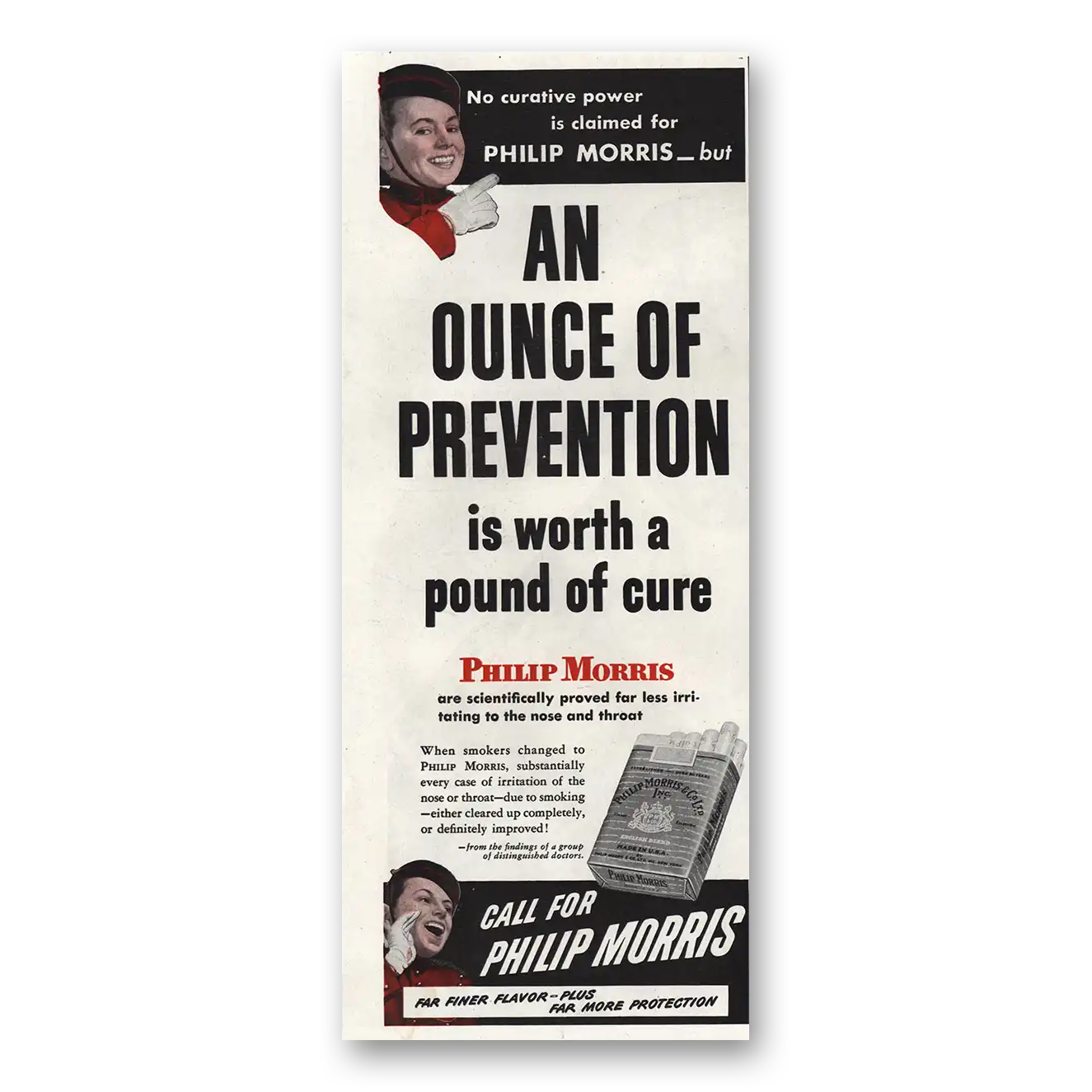 1945 Philip Morris An Ounce of Prevention Vintage Magazine Print Ad