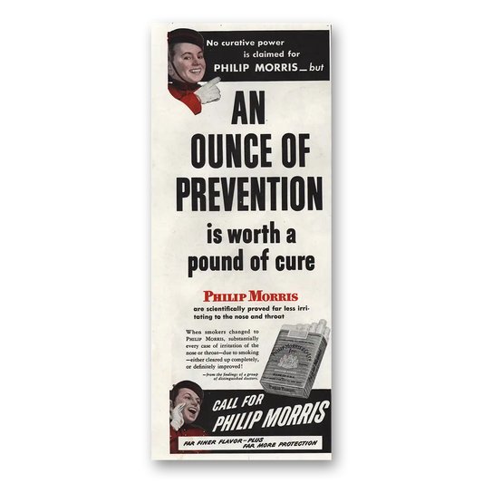 1945 Philip Morris An Ounce of Prevention Vintage Magazine Print Ad