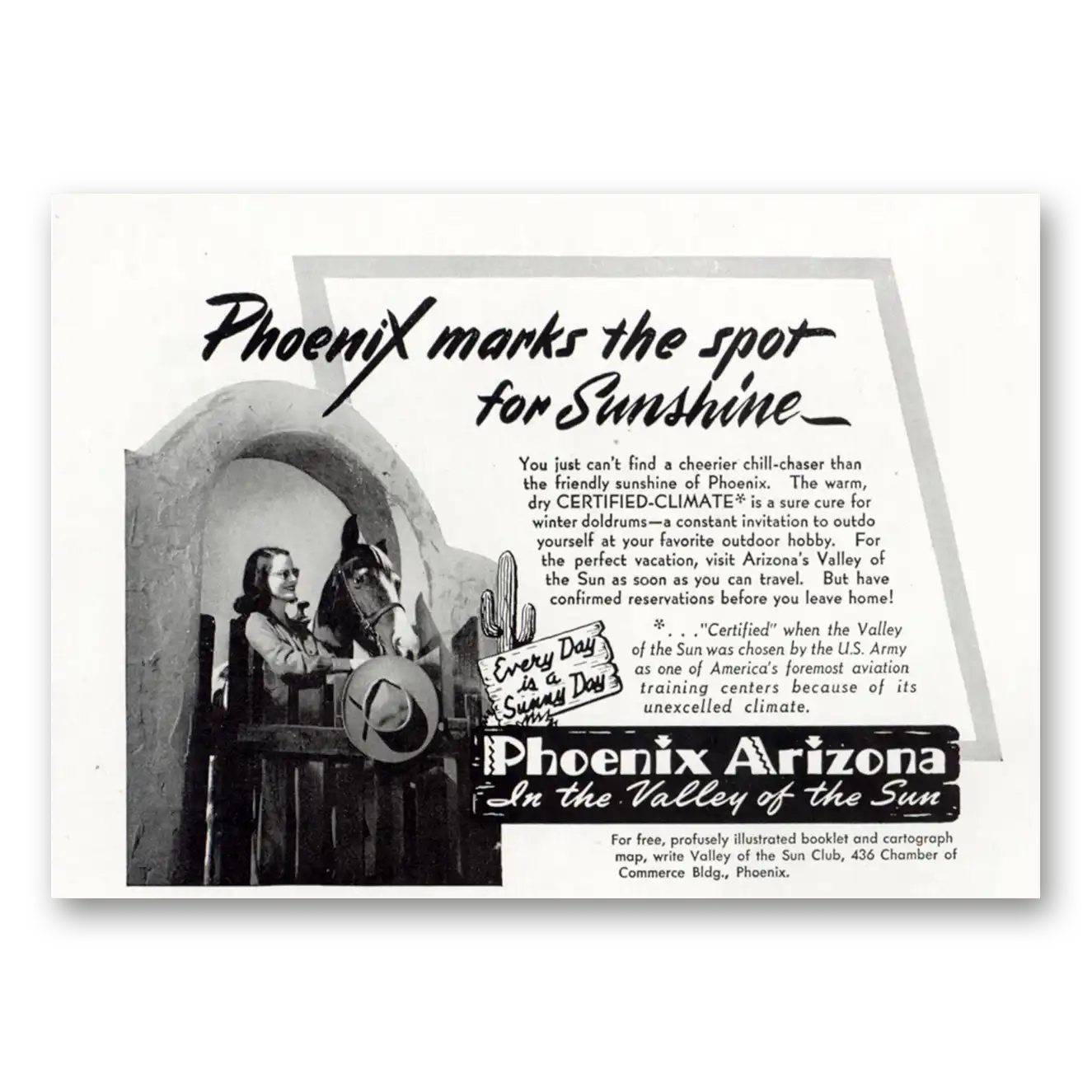 1945 Phoenix Arizona Marks the Spot for Sunshine Vintage Magazine Print Ad