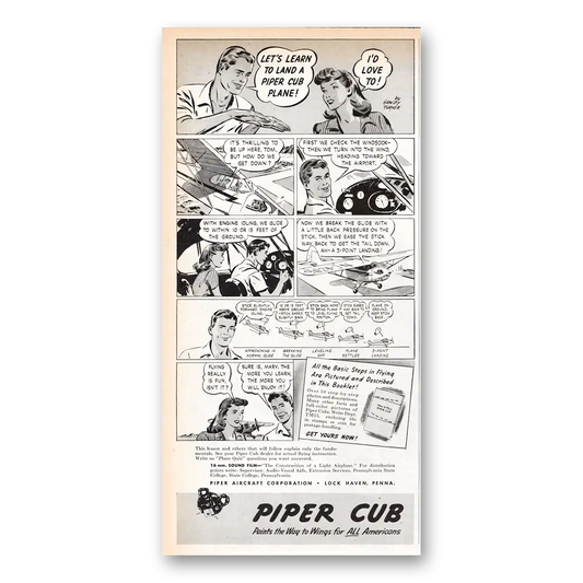 1945 Piper Cub Lets Learn to Land a Piper Club Plane Vintage Magazine Print Ad